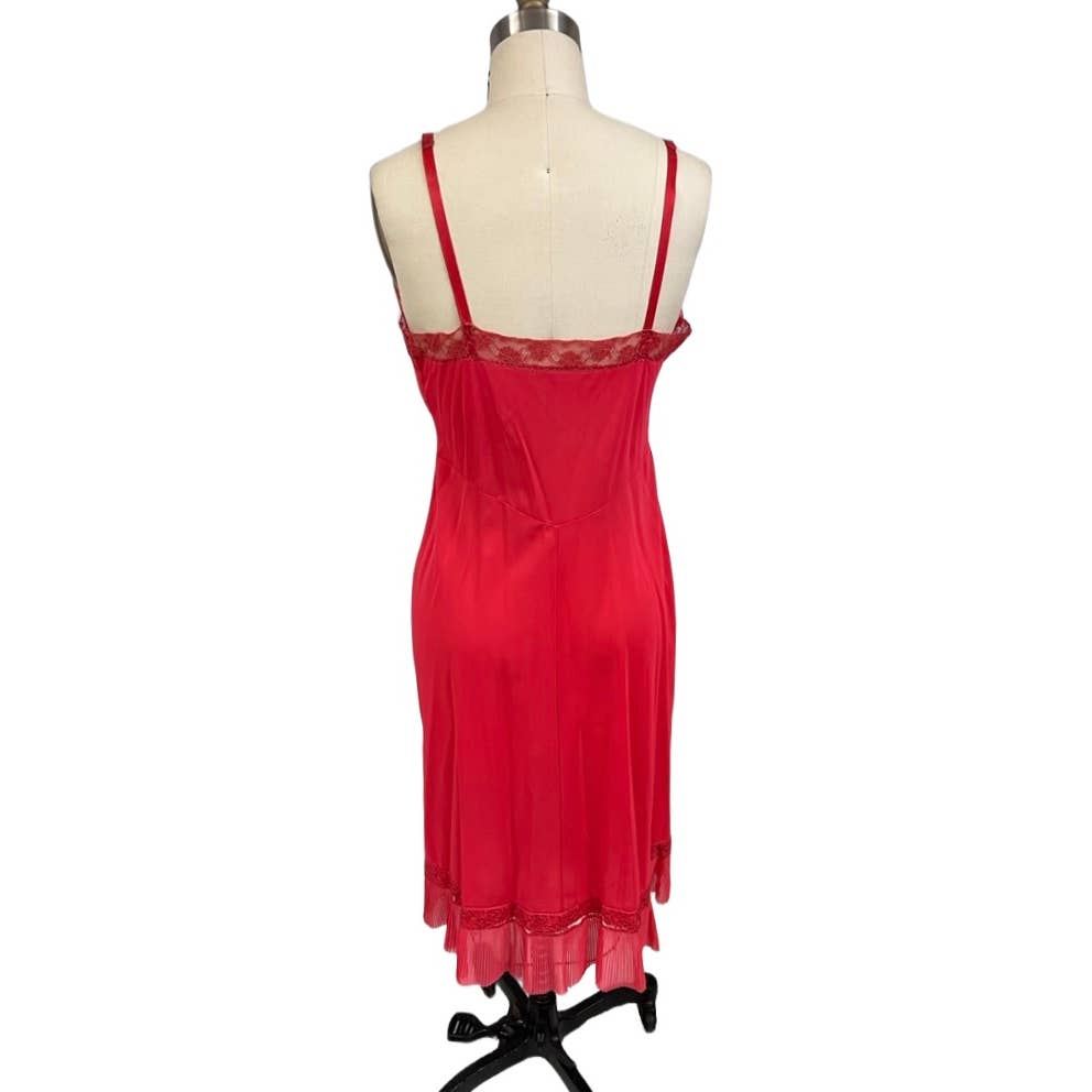 Vintage Luxite Holeproof Full Slip Warm Rosy Pink Lace Pleats Sz 36 slips Luxite