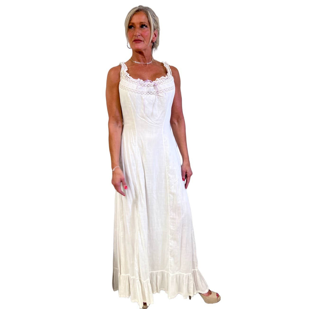 Antique White Cotton Lawn Long Chemise Victorian S/M Handmade