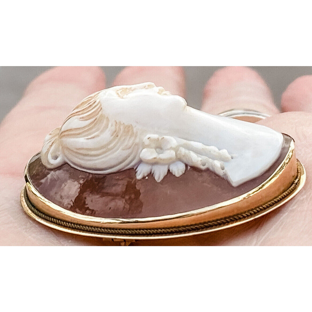 VTG 1800s 14K Gold Cameo Brooch & Earrings Set Grand Tour Roman Classical Beauty Unbranded