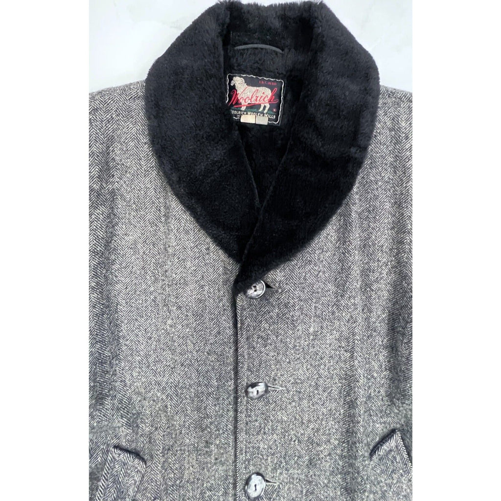 1950s vintage WOOLRICH COAT jacket RARE Car Coat Gray Tweed Sherpa Collar New Arrivals Woolrich
