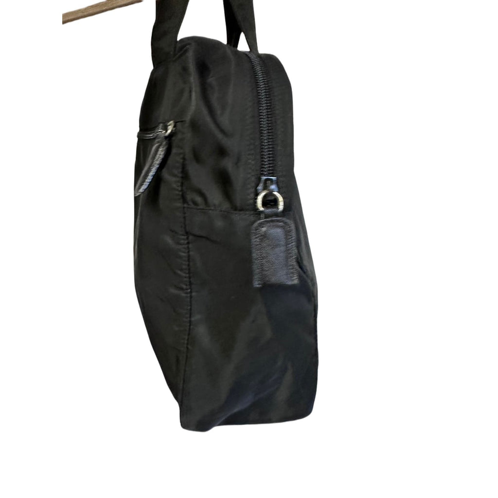 VTG Prada Tessuto Business Bag Black NYLON PRADA LOGO 25 Authentic 14" LARGE PRADA