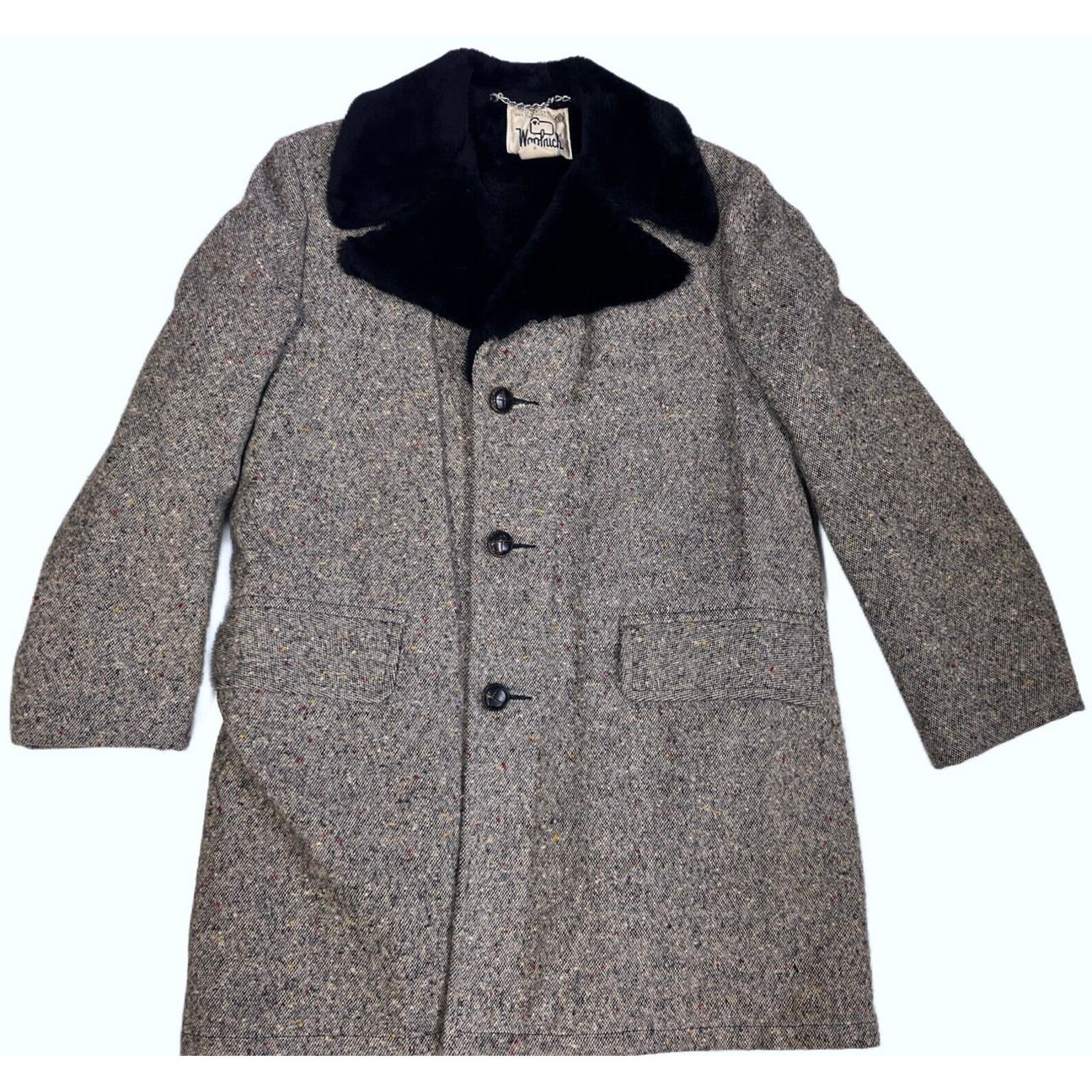 1970s WOOLRICH Sheep COAT jacket VTG Car Coat Gray S&P Tweed Fur Collar sz 40 New Arrivals Woolrich