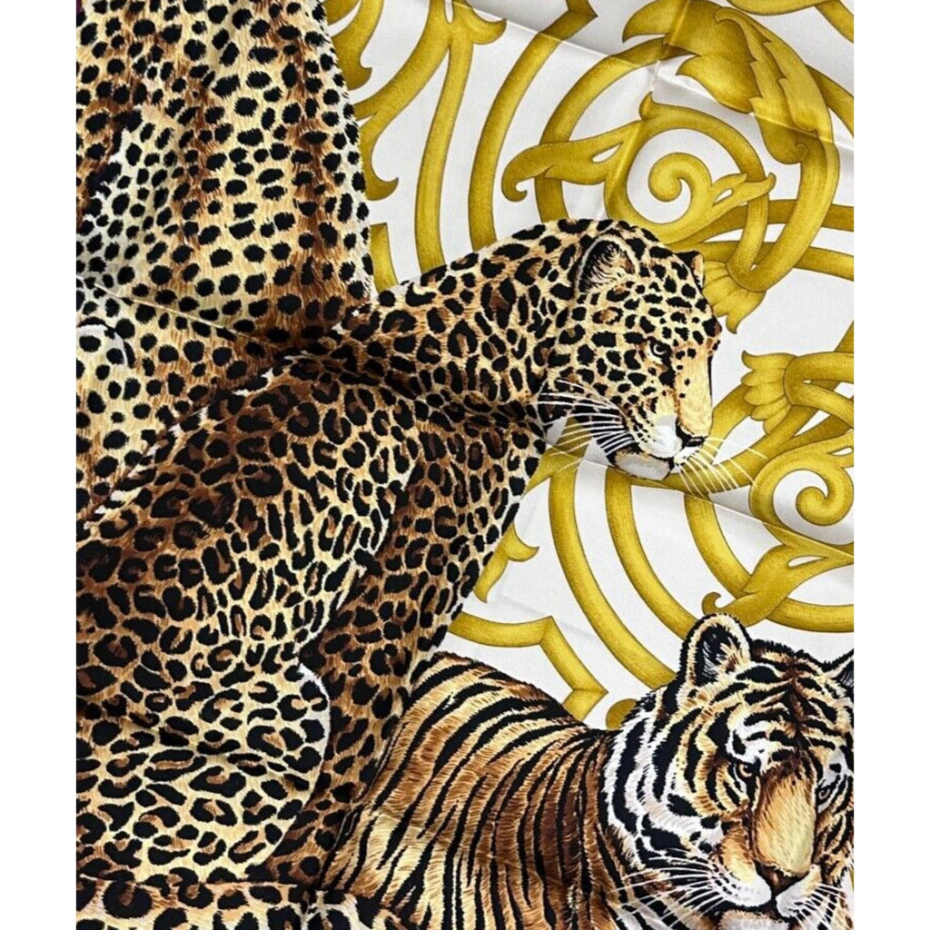 VTG NIB Salvatore Ferragamo Womens 100% Silk Square Scarf Tigers 34" New Arrivals Salvatore Ferragamo