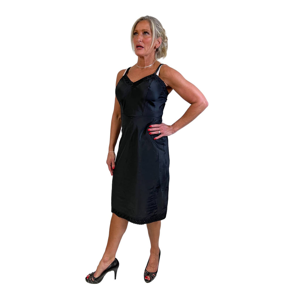 Vintage Black Ariel Barbizon Tafredda Noisy Taffeta Slip 1950s Womens S BARBIZON