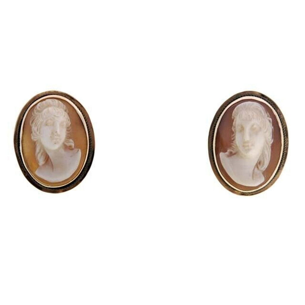 VTG 1800s 14K Gold Cameo Brooch & Earrings Set Grand Tour Roman Classical Beauty Unbranded