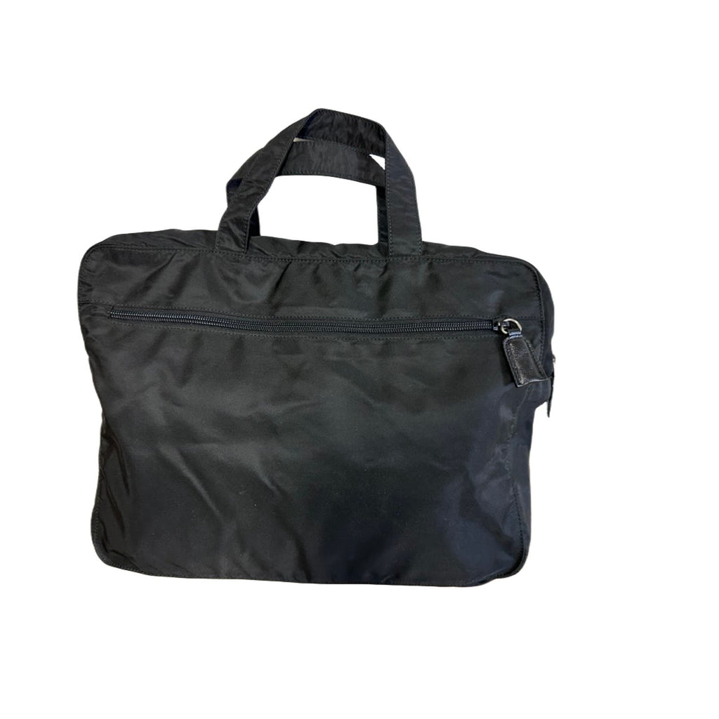 VTG Prada Tessuto Business Bag Black NYLON PRADA LOGO 25 Authentic 14" LARGE PRADA