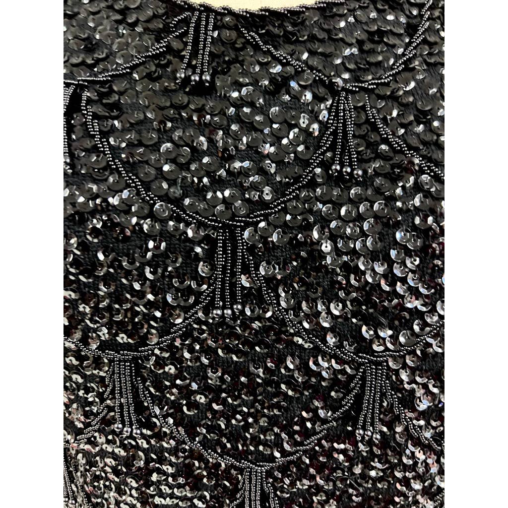 Vintage Marianne Fashions Beaded Wool Shell Black NWT L 1950s Hong Kong Marianne