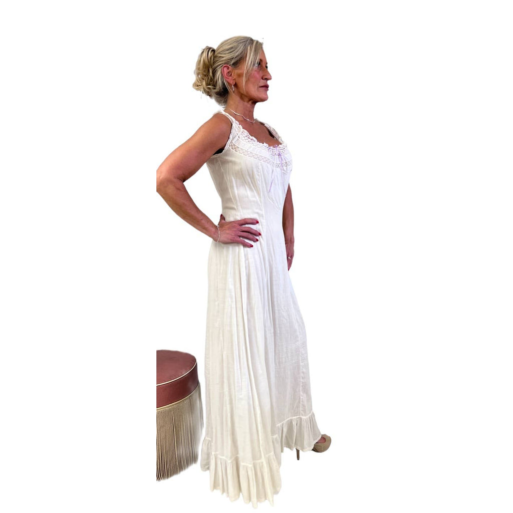 Antique White Cotton Lawn Long Chemise Victorian S/M Handmade