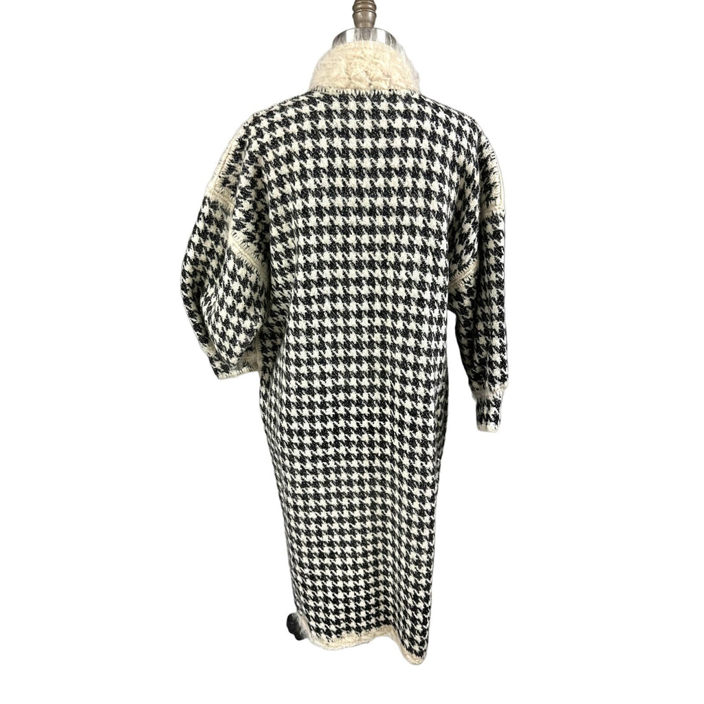 80s VTG Mohair /Wool Reversible B&W Houndstooth/ Cream Sweater Coat Womens L/XL New Arrivals Unbranded