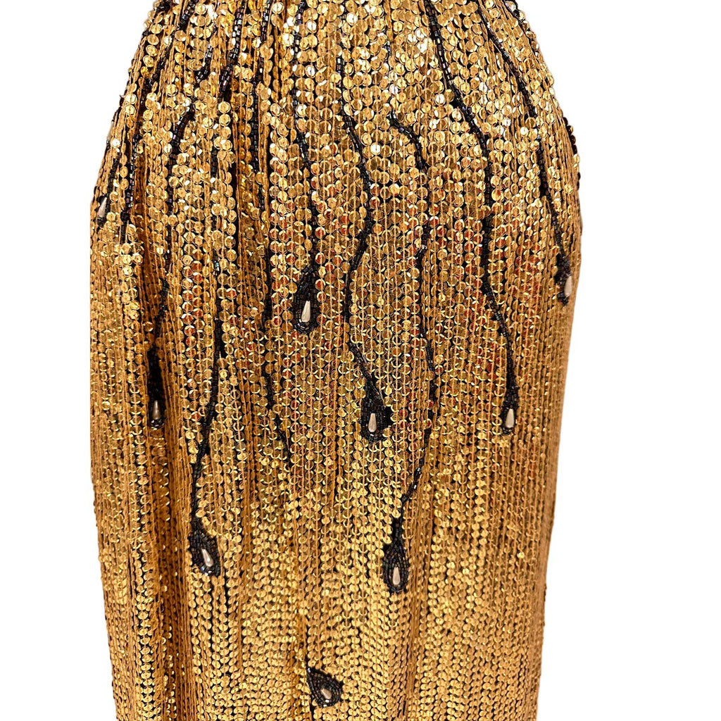 VTG 80s Gold Sequined Skirt Beaded Peacock Feather Design Sz S New Arrivals Unbranded
