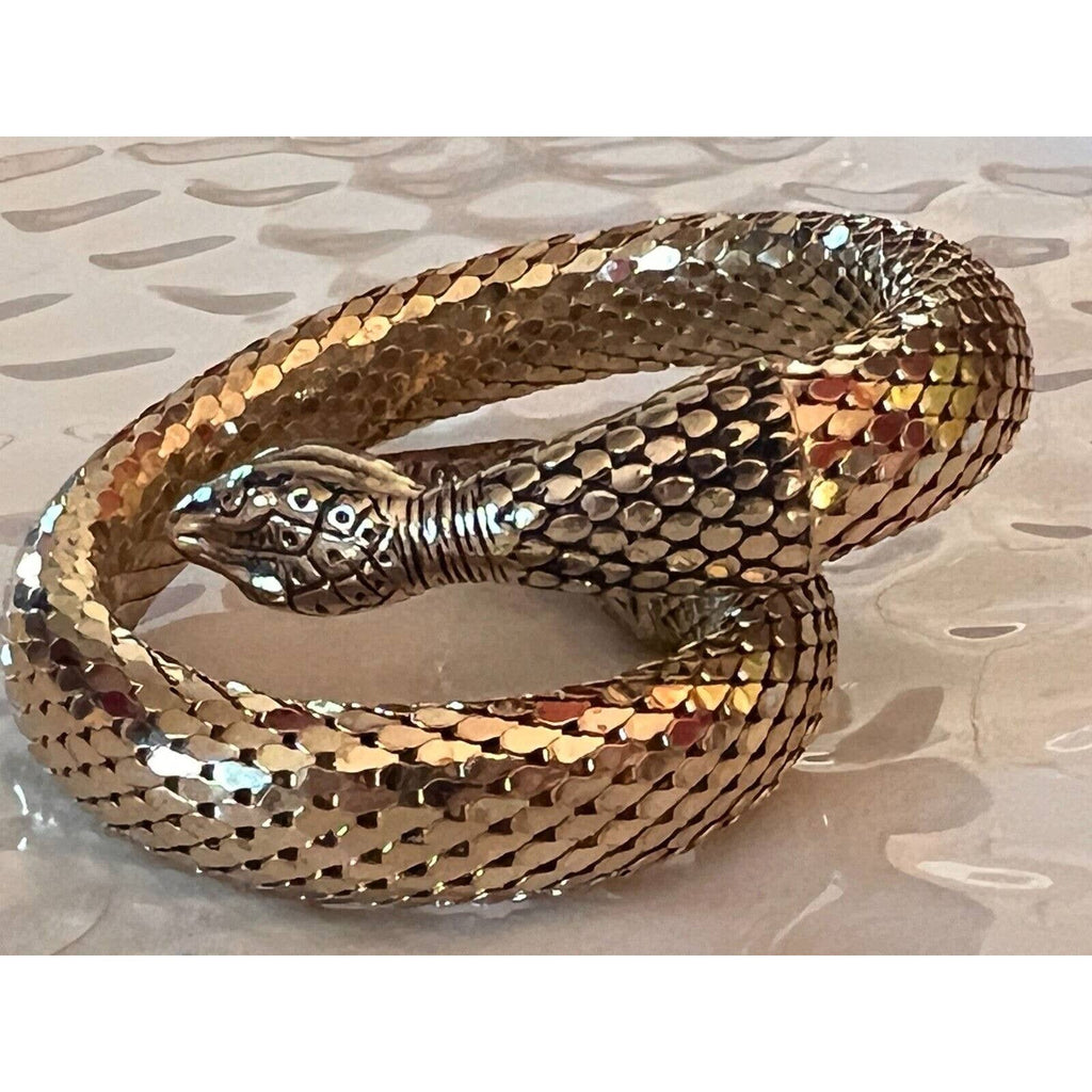 Vintage Whiting & Davis Gold Tone mesh Coil Snake Wrap Bangle Bracelet Whiting & Davis