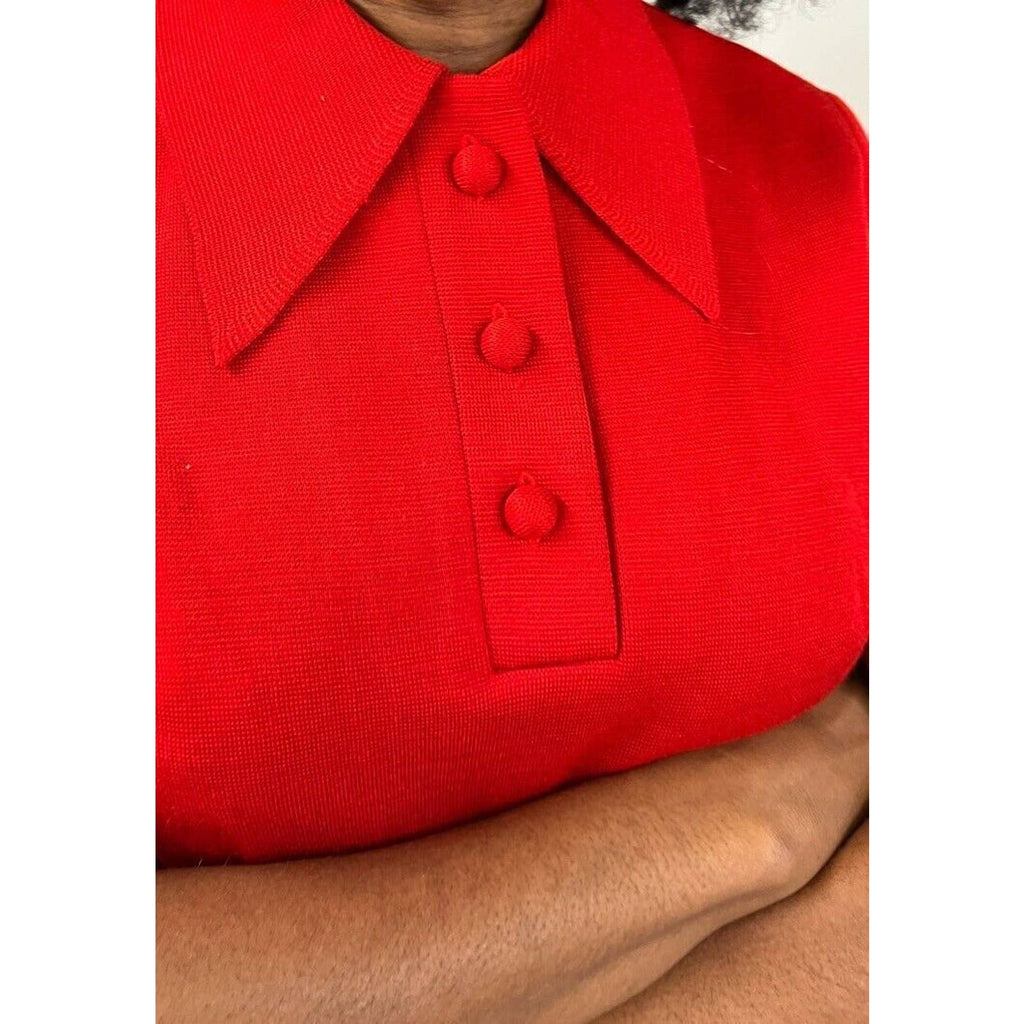 VTG 1970s Bakalli Wool Dress & Sweater Set Leather Applique Mod Geometric Hong Kong M Bakalli