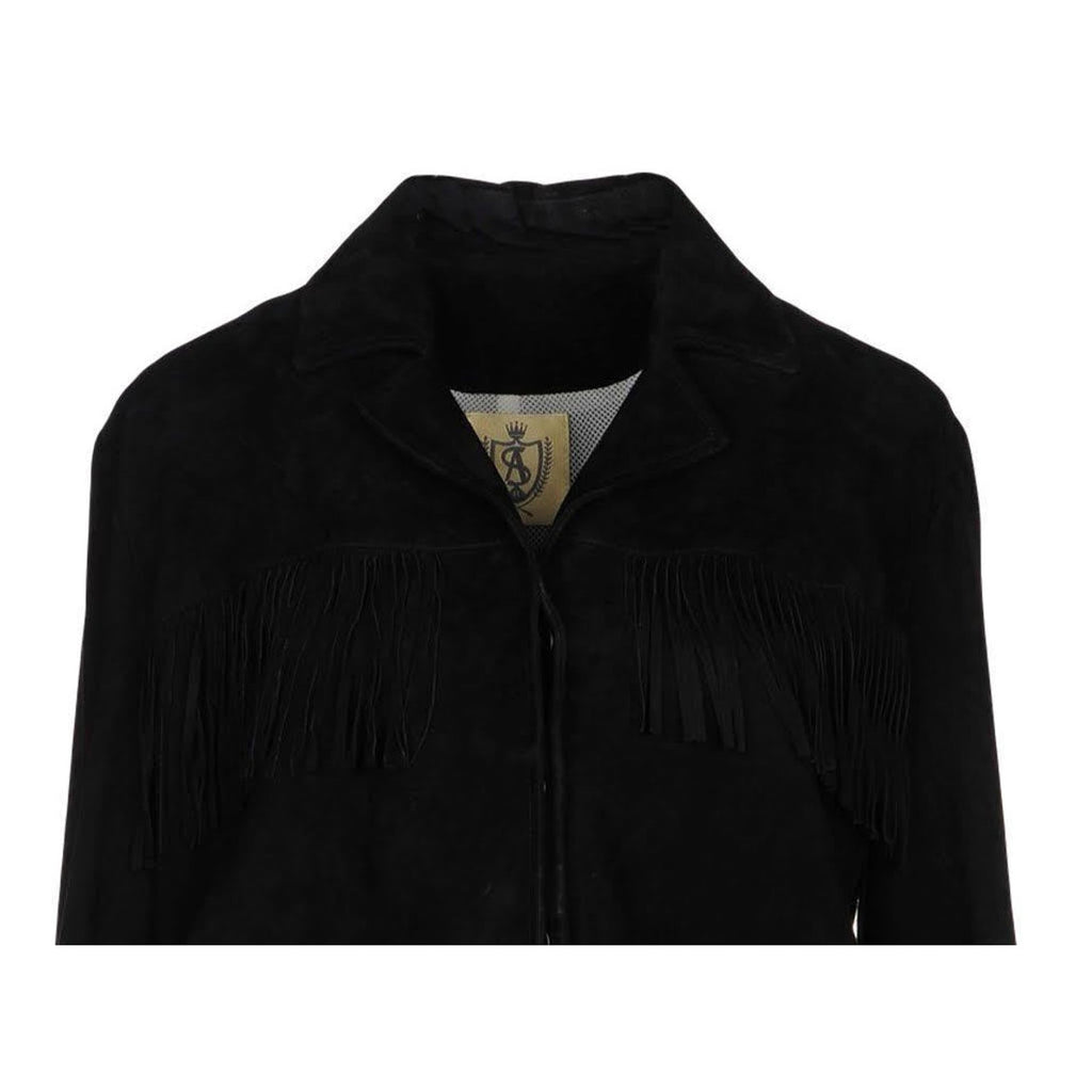 AS65 Black Suede Fringe Moto Jacket Italy NWT 70s Western Rock Glam Small AS65