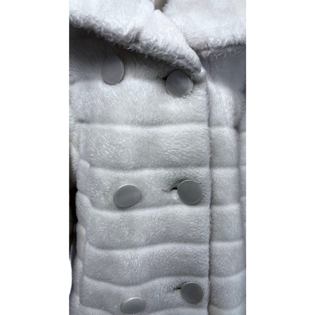 1950s Retro Womens Ivory Swing Coat Faux Fur Huge Buttons S/M 3/4 Bell Sleeves Unbranded