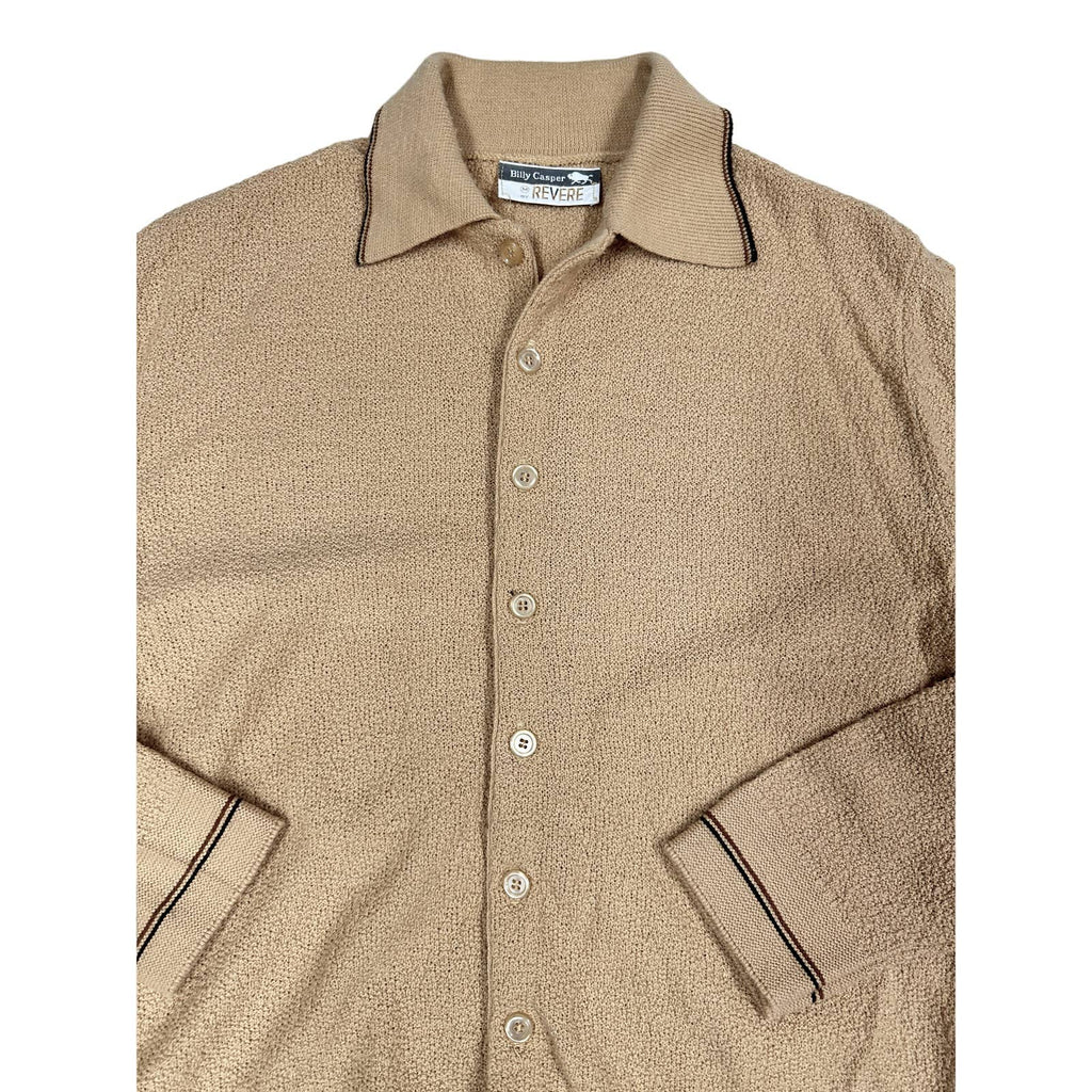 VTG Banlon 70s Billy Casper by Revere Sz M 8 Button Cardi Tan Sweater Billy Casper