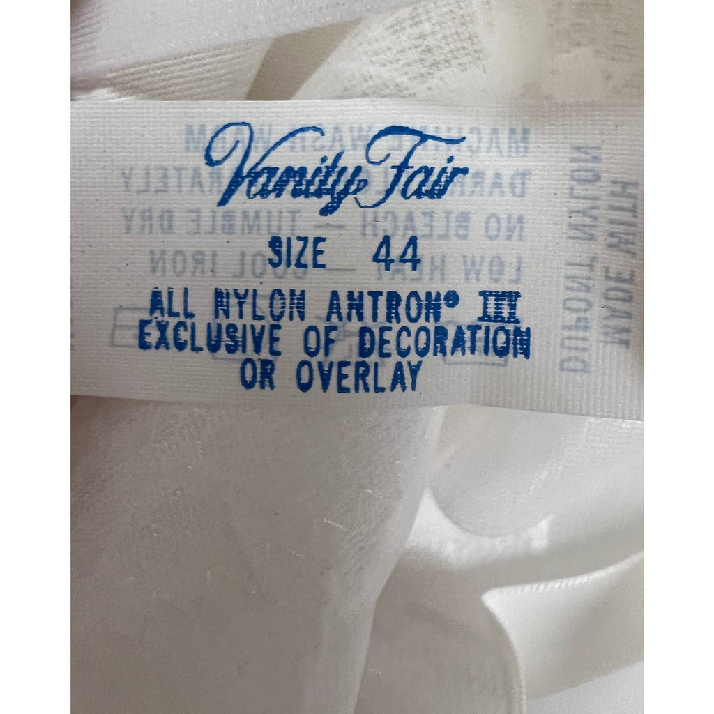 Vtg 1950s Vanity Fair Full Slip - 100% Nylon - Sheer Bodice/Cups - SZ 44L - White Vanity Fair