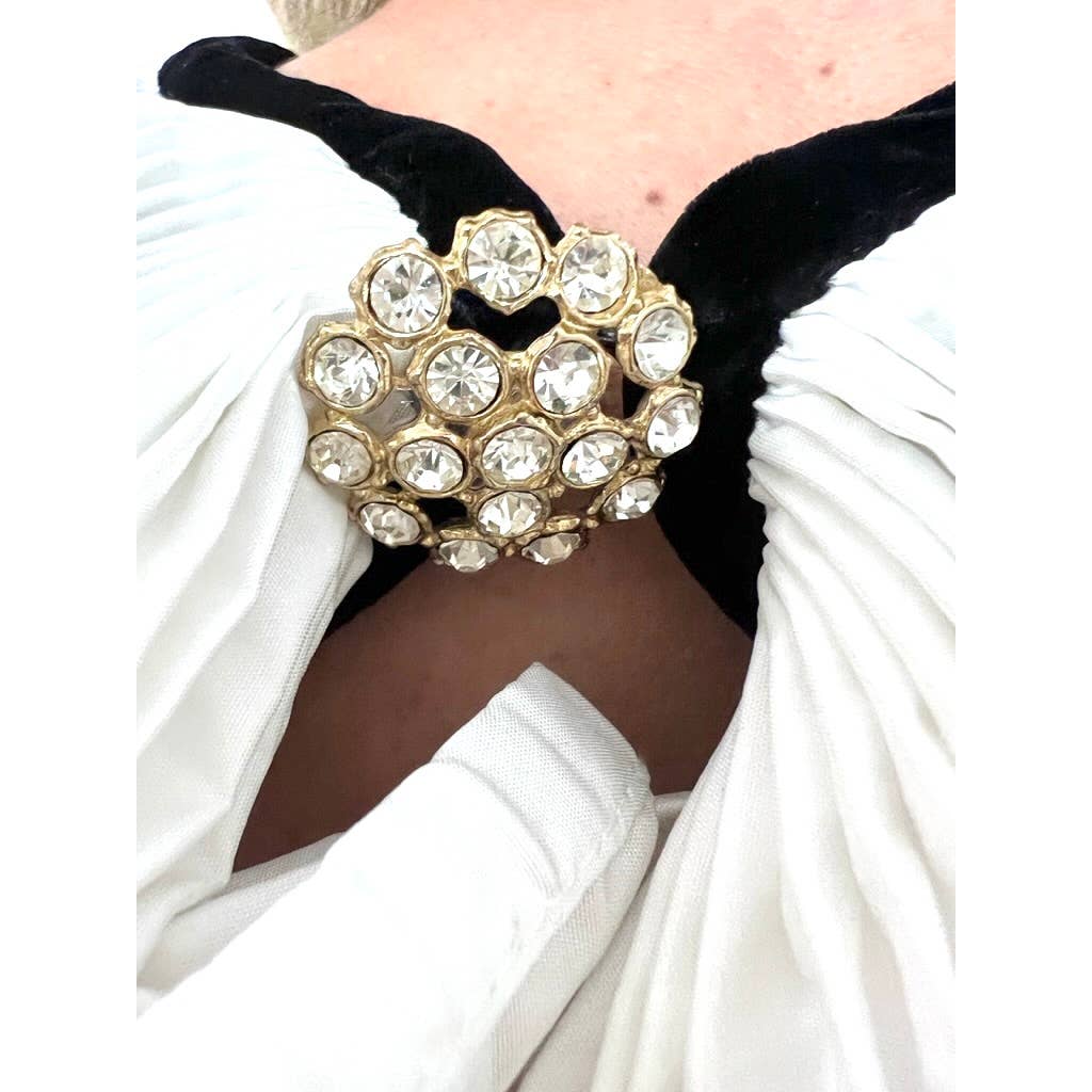 Mob Wife 80s Lillie Rubin Black Stretch Velvet Dress Huge Ruffled Neckline Open Back S Lillie Rubin