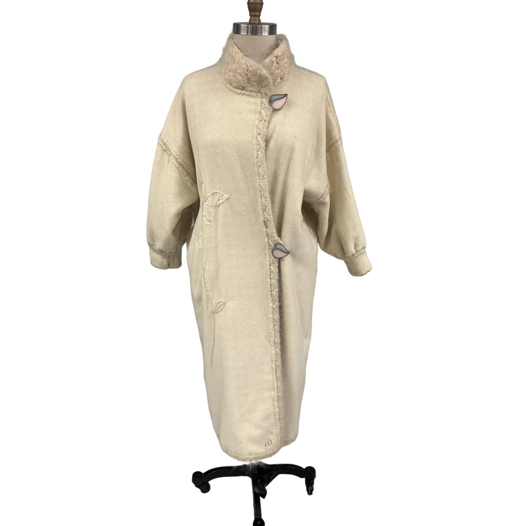 80s VTG Mohair /Wool Reversible B&W Houndstooth/ Cream Sweater Coat Womens L/XL New Arrivals Unbranded