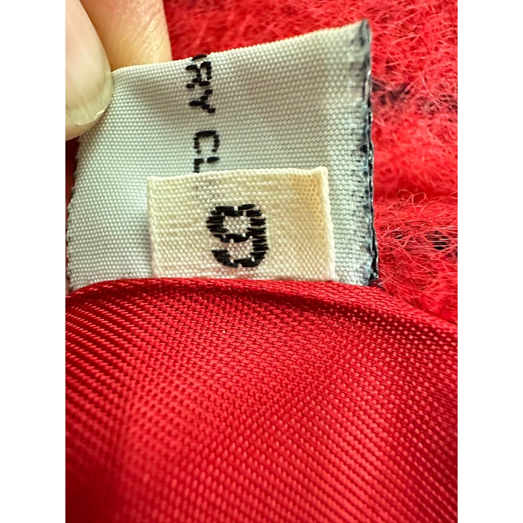 Pauline Trigere Coat Vintage Wool Sz 6/S Red Black Stripe Fuzzy 1970s-80s Pauline Trigere