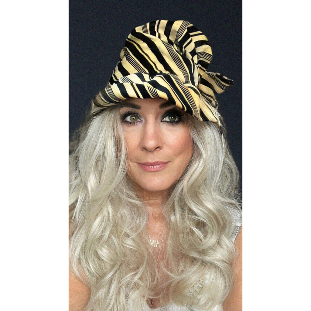 Mob wife Vtg CHRISTIAN DIOR Velvet Bucket Hat Striped Blk/Yell 1960s Small Head Christian Dior