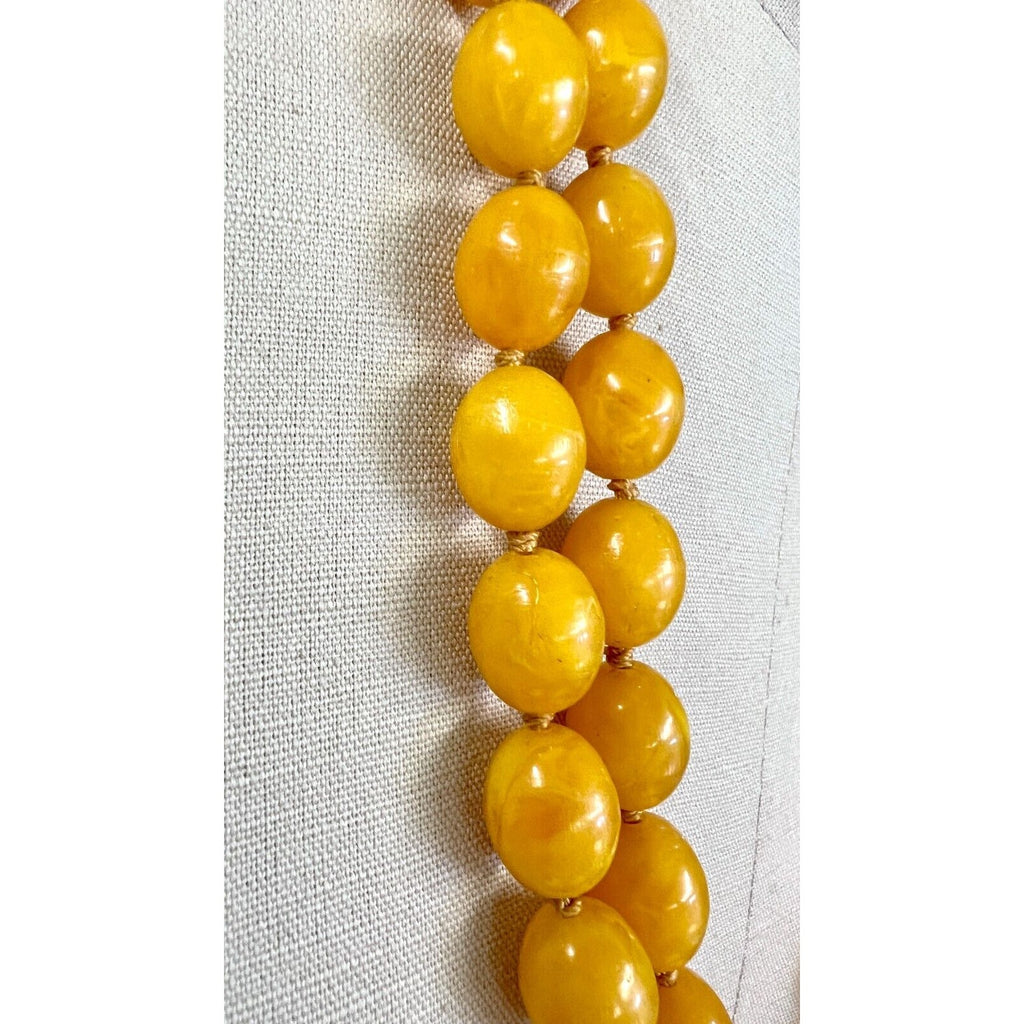 VTG 1920s Flapper Yellow Celluloid Bead Necklace Opera Length Great Gatsby Unbranded