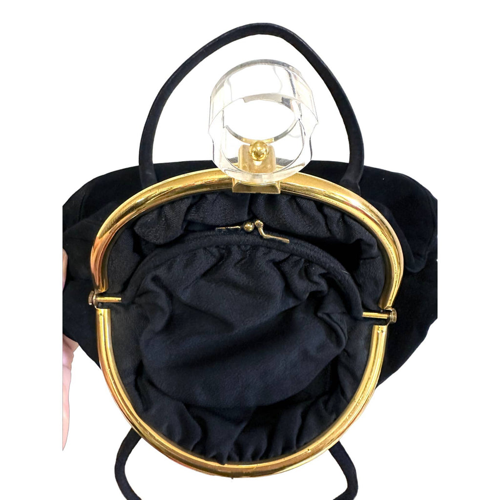 VTG 1940s Black Top Handle Purse Gold Frame Lucite Circle Clasp New Arrivals The Best Vintage Clothing