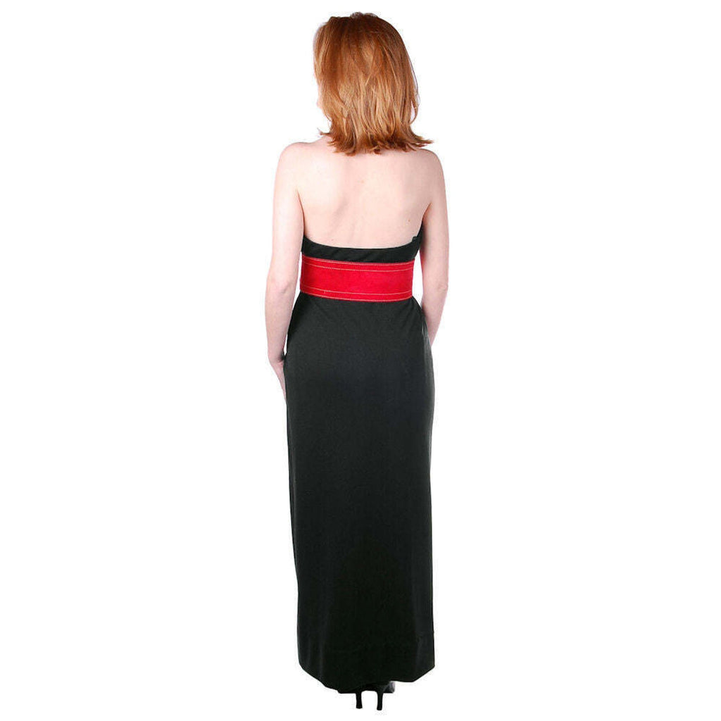 VTG 70s Geoffrey Beene Black Silk Jersey Column Gown Red Suede Belt & Scarf Geoffrey Beene