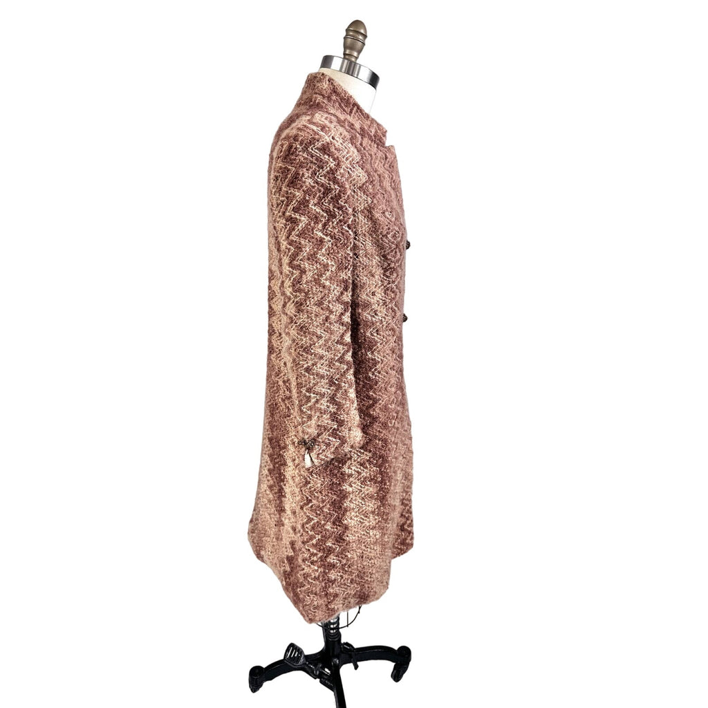 VTG 1970s Retro Womens Coat Rusty Zigzag Woven Wool w/ Rhinestone Cone Buttons Sz S/M coat Handmade