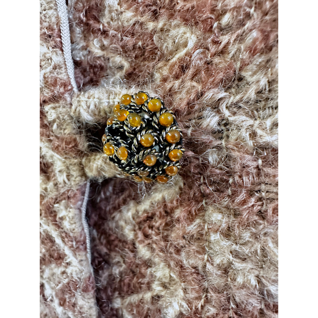 VTG 1970s Retro Womens Coat Rusty Zigzag Woven Wool w/ Rhinestone Cone Buttons Sz S/M coat Handmade