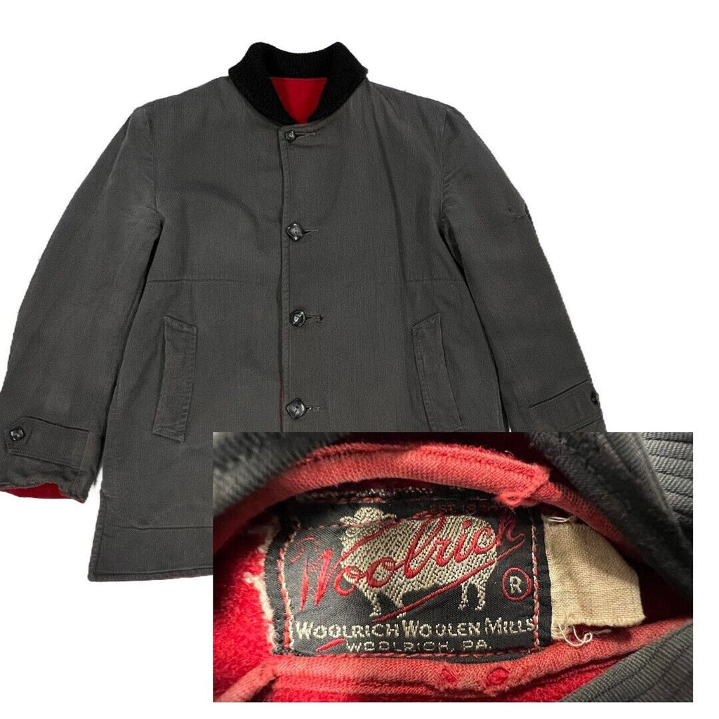 1950s VTG WOOLRICH COAT jacket RARE Car Coat Gray Cord/Reversible Red Wool M/L New Arrivals Woolrich