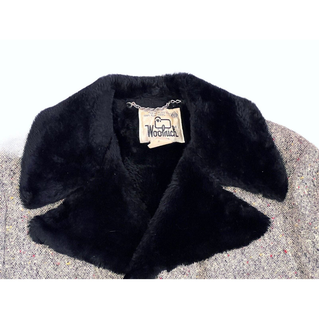 1970s WOOLRICH Sheep COAT jacket VTG Car Coat Gray S&P Tweed Fur Collar sz 40 New Arrivals Woolrich