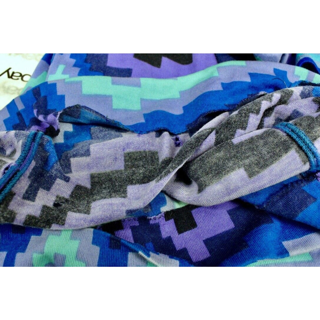 VTG 1970s GOLDWORM KNIT Italy Blue Geometric MAXI-DRESS Sz M Goldworm