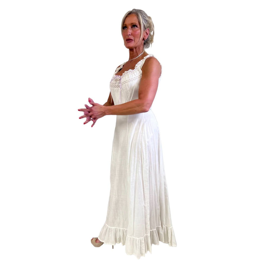 Antique White Cotton Lawn Long Chemise Victorian S/M Handmade