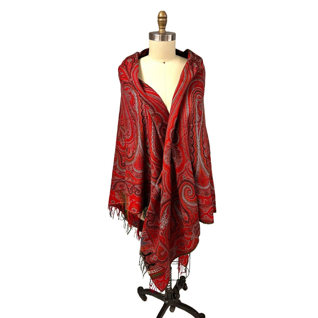 STUNNING Antique Paisley Shawl Tapestry Wool Hand Made 1860s-70s Near Mint Unbranded