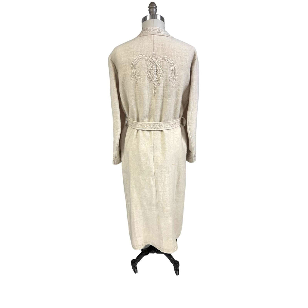 Antique Handwoven Wool Coat Edwardian Cream Embroidered L/XL Womens 1910s coat Handmade