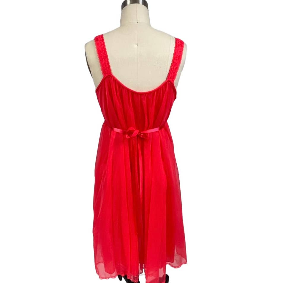 Vintage Vanity Fair 1950s Red Sheer Nylon Tricot Nighty Sexy 2 Layer 34 NWOT Vanity Fair
