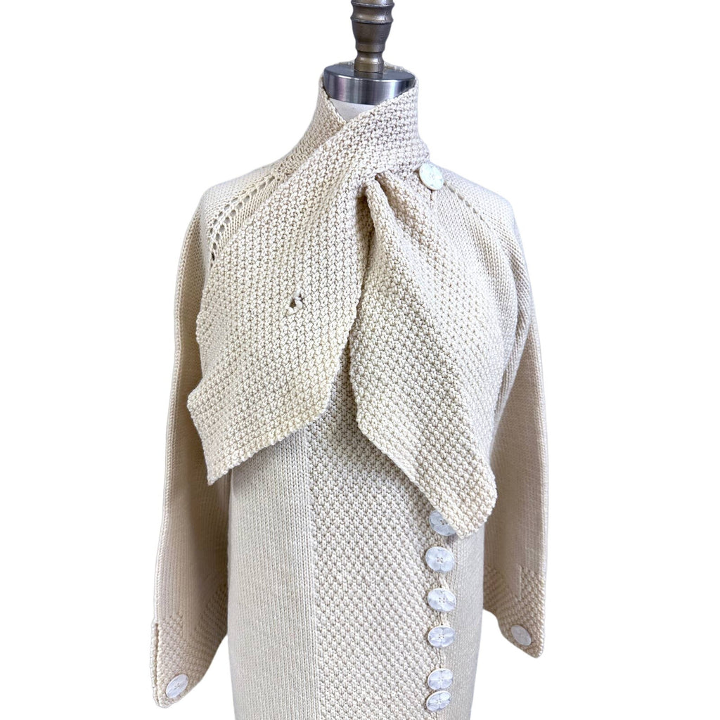 1920s Womens Long Hand Knit Wool Sweater Coat MOP Buttons Asymmetrical Sz M/L coat Handmade