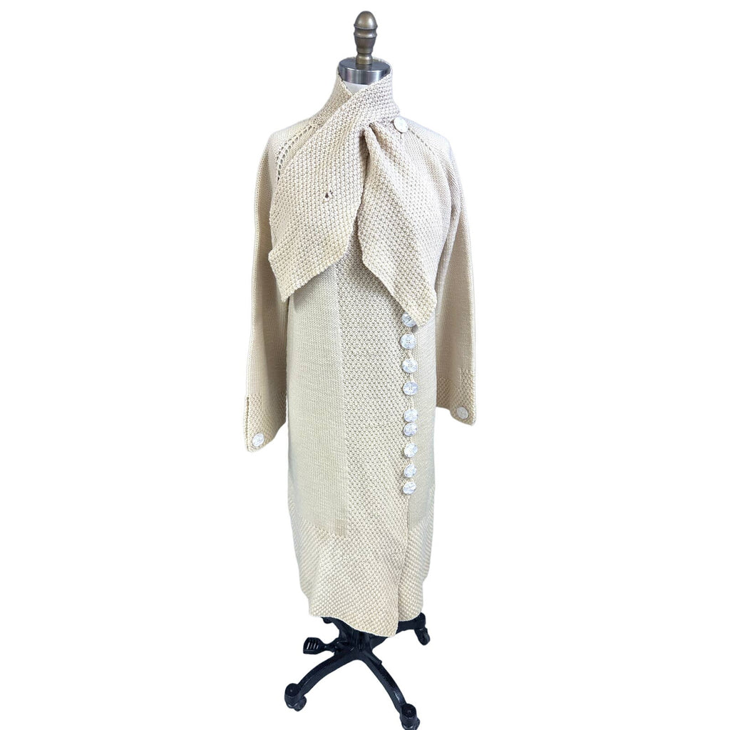 1920s Womens Long Hand Knit Wool Sweater Coat MOP Buttons Asymmetrical Sz M/L coat Handmade