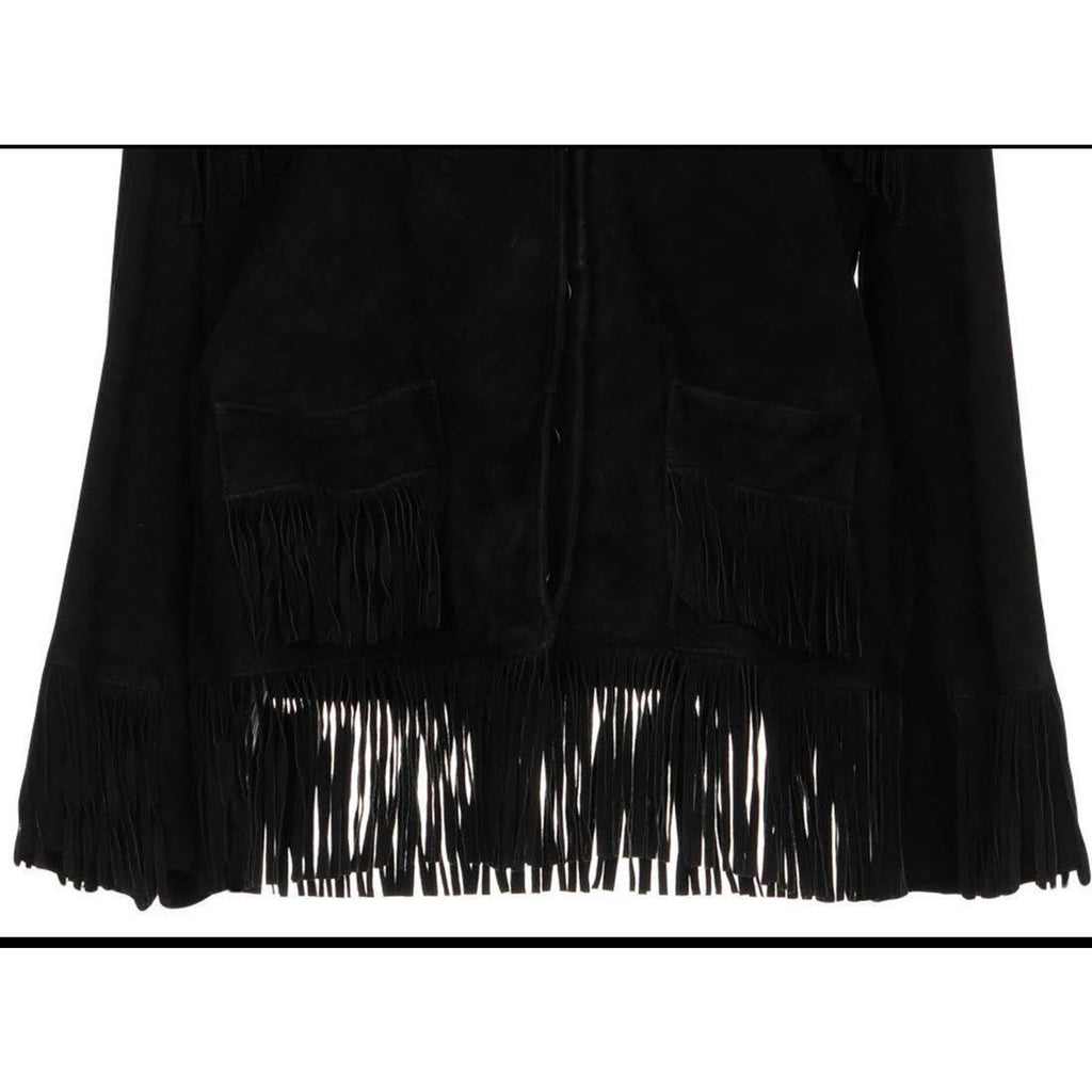 AS65 Black Suede Fringe Moto Jacket Italy NWT 70s Western Rock Glam Small AS65
