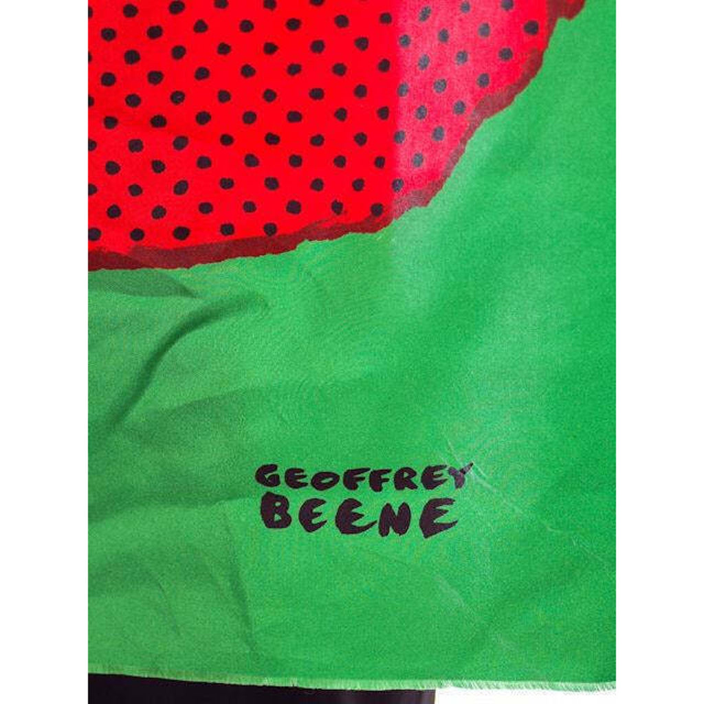 VTG 70s Geoffrey Beene Black Silk Jersey Column Gown Red Suede Belt & Scarf Geoffrey Beene