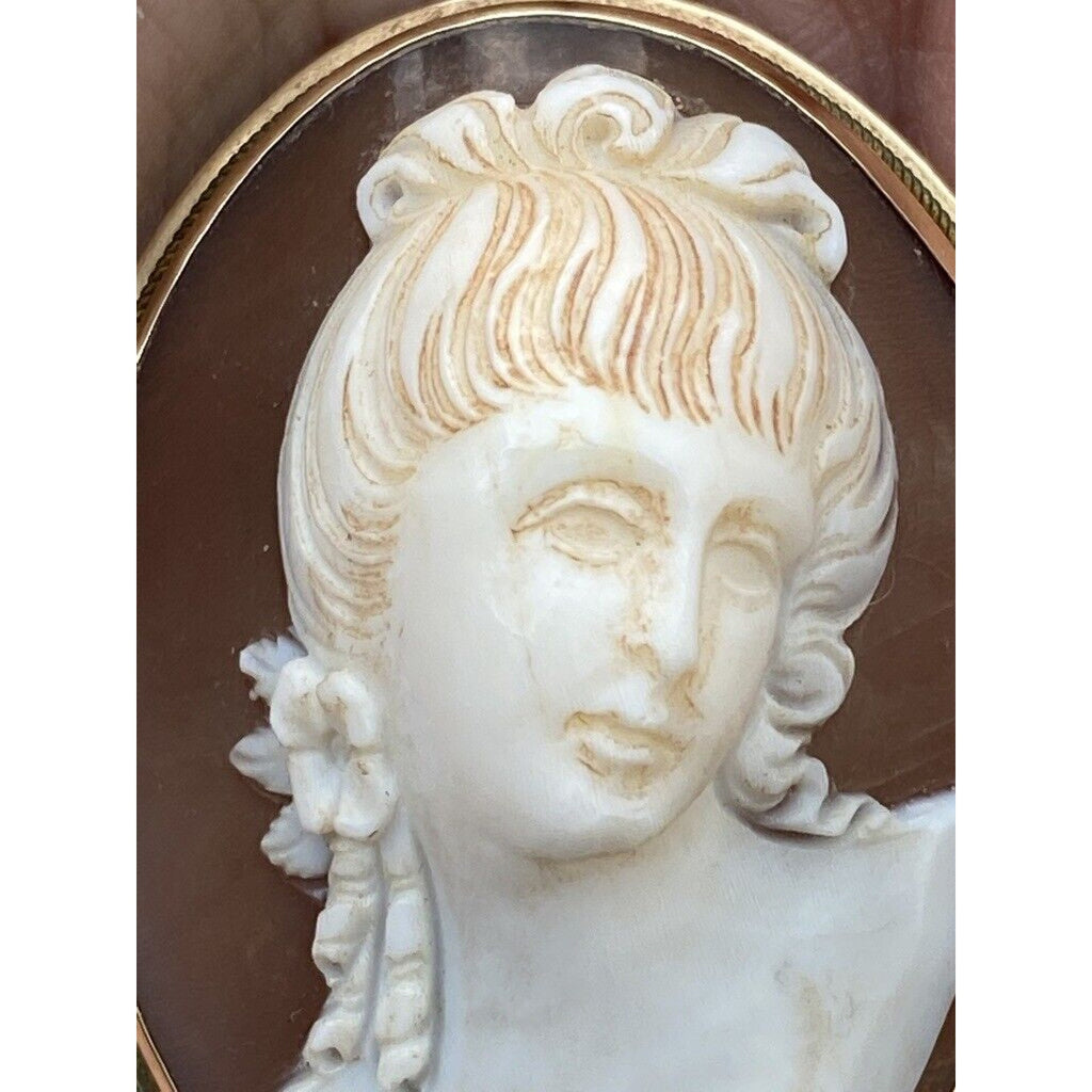VTG 1800s 14K Gold Cameo Brooch & Earrings Set Grand Tour Roman Classical Beauty Unbranded