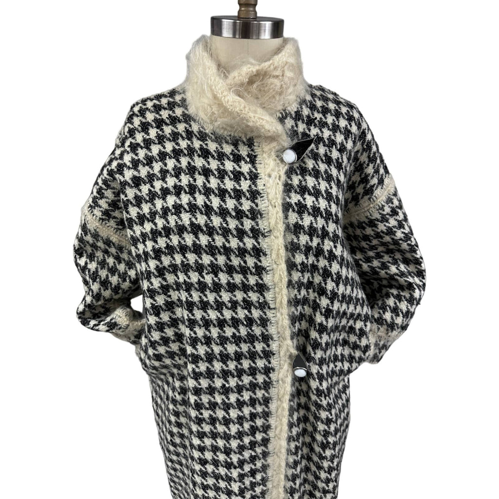 80s VTG Mohair /Wool Reversible B&W Houndstooth/ Cream Sweater Coat Womens L/XL New Arrivals Unbranded