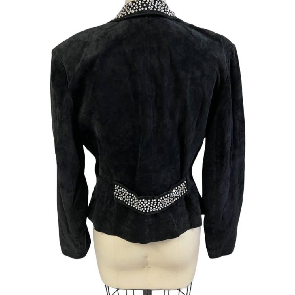 Vtg 80s Mob WIfe Lillie Rubin genuine leather blazer Studs Rhinestones size 8 Lillie Rubin