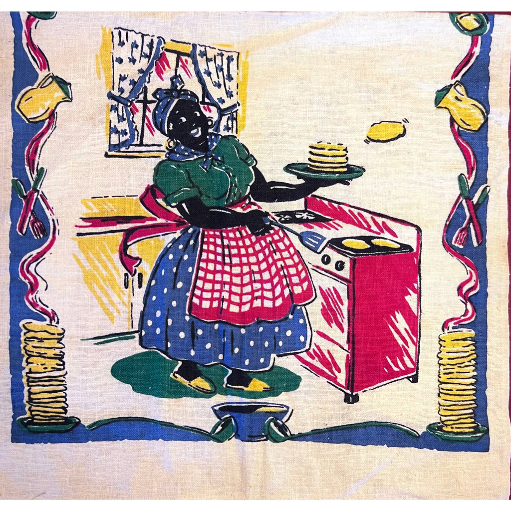 Vintage 1940s Americana Startex New Old Cotton/Linen Tea Towel Aunt Jemima Pancakes 30x16 STartex