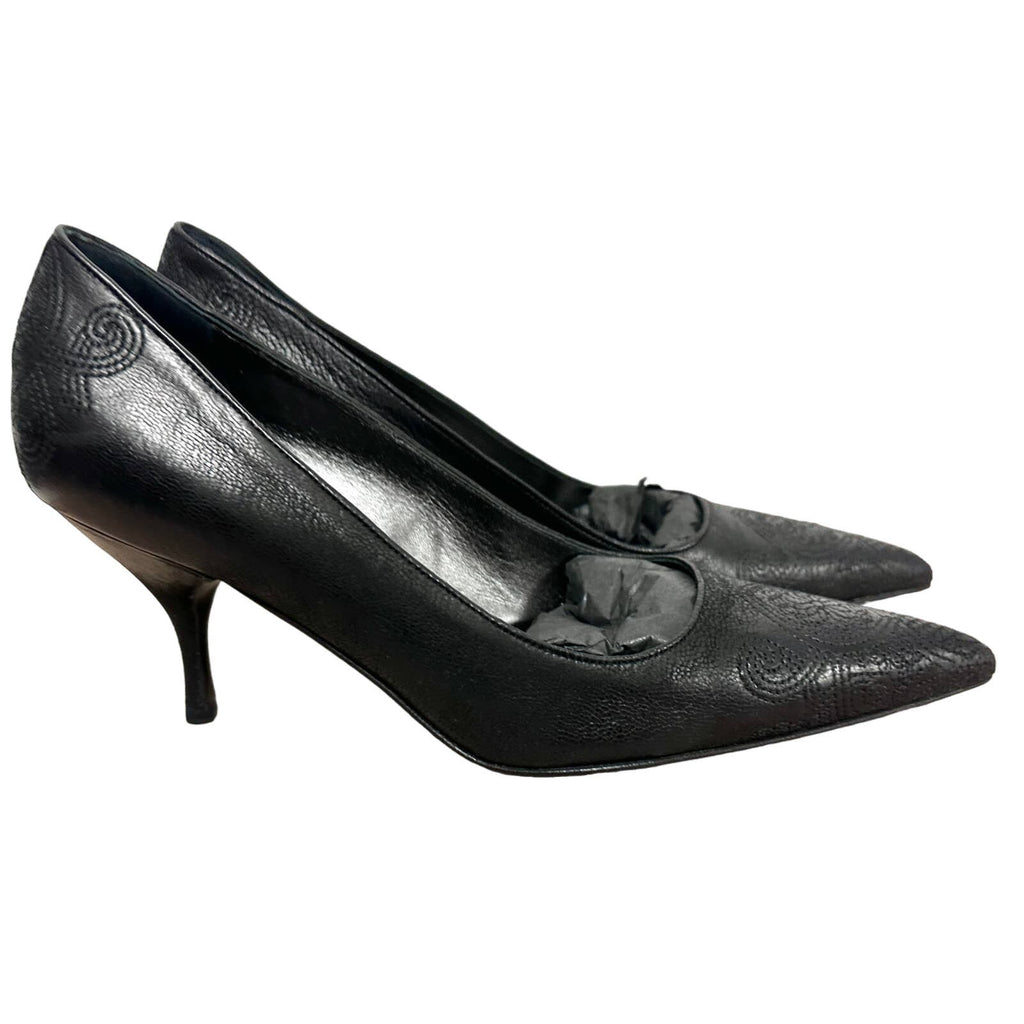 Prada Calzature Donna NIB vtg Stiletto heels nero black Perf Size 37.5/7.5 RARE Prada