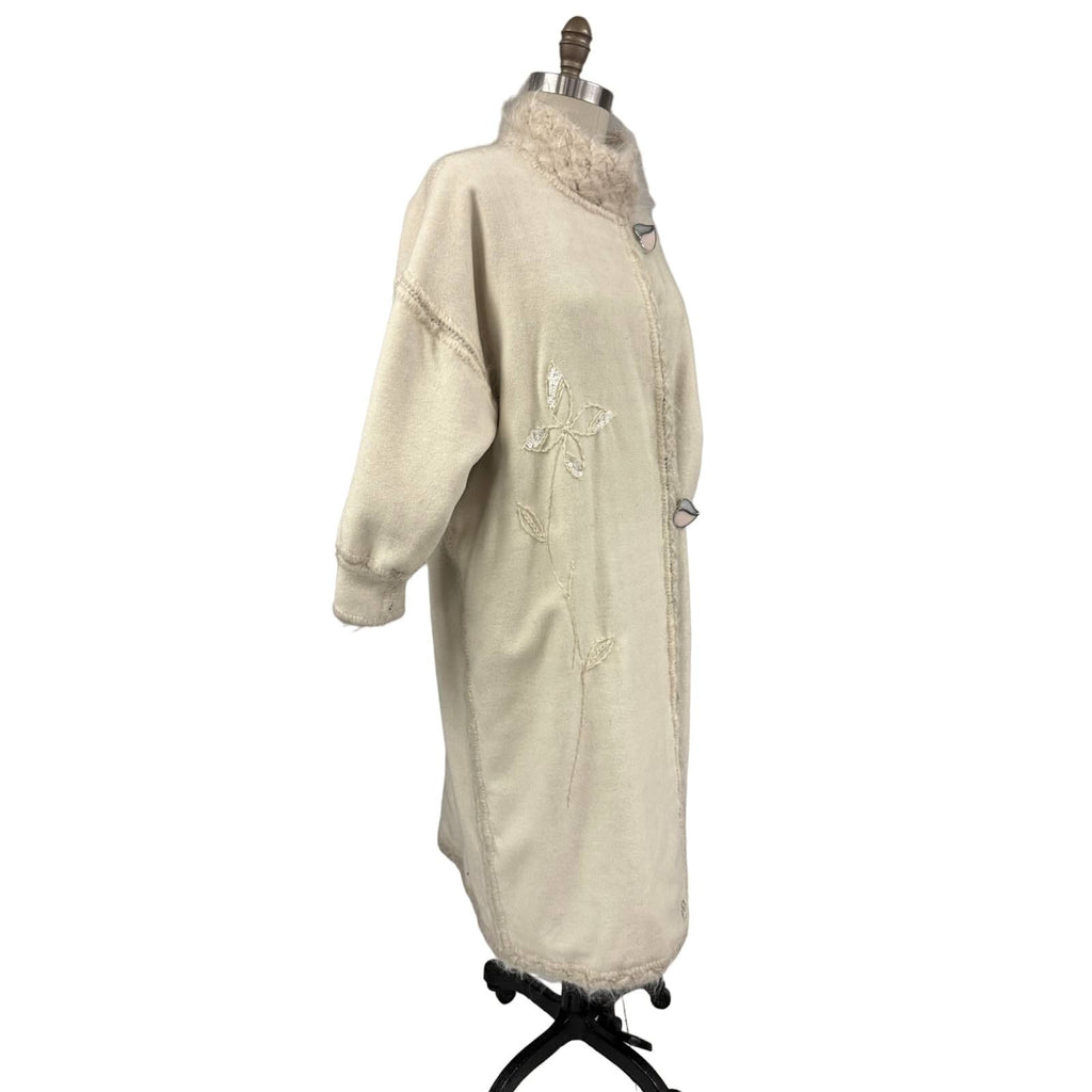 80s VTG Mohair /Wool Reversible B&W Houndstooth/ Cream Sweater Coat Womens L/XL New Arrivals Unbranded