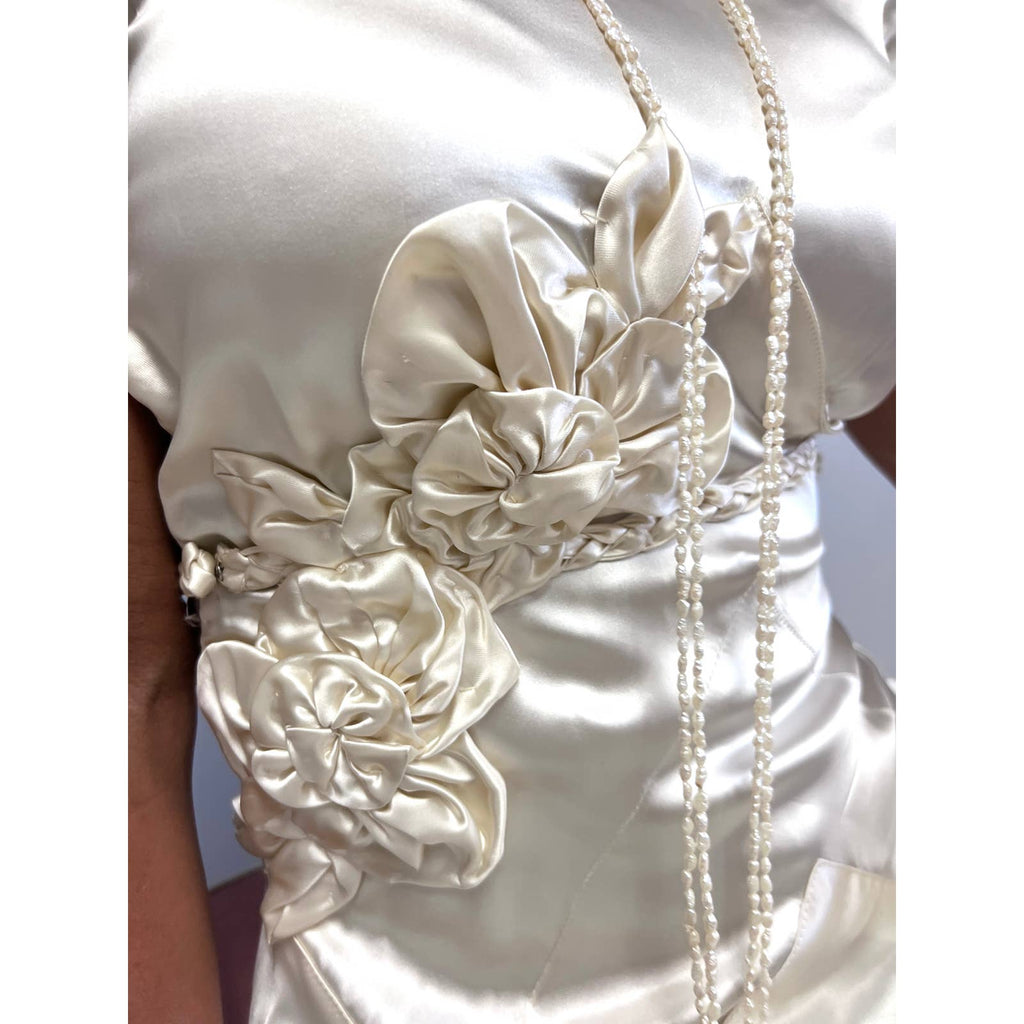 VTg 1930s Bias-Cut Wedding Gown Ivory Satin Small Unbranded