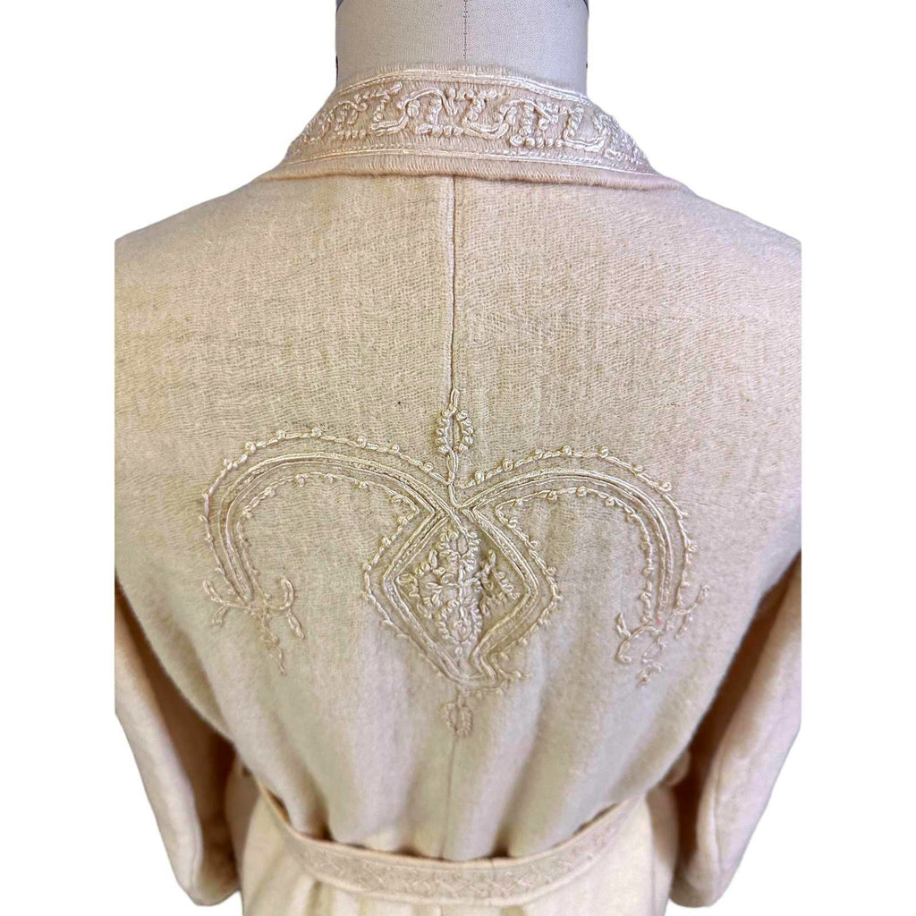 Antique Handwoven Wool Coat Edwardian Cream Embroidered L/XL Womens 1910s coat Handmade