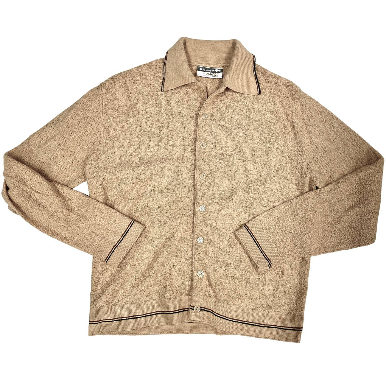 VTG Banlon 70s Billy Casper by Revere Sz M 8 Button Cardi Tan Sweater Billy Casper