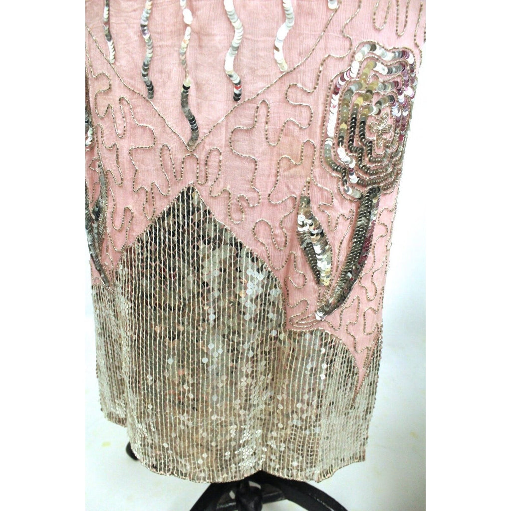 VTG 80s Glam: Pink Silk Beaded & Sequined 2PC Dress Set -Top & Skirt- Sz M Unbranded